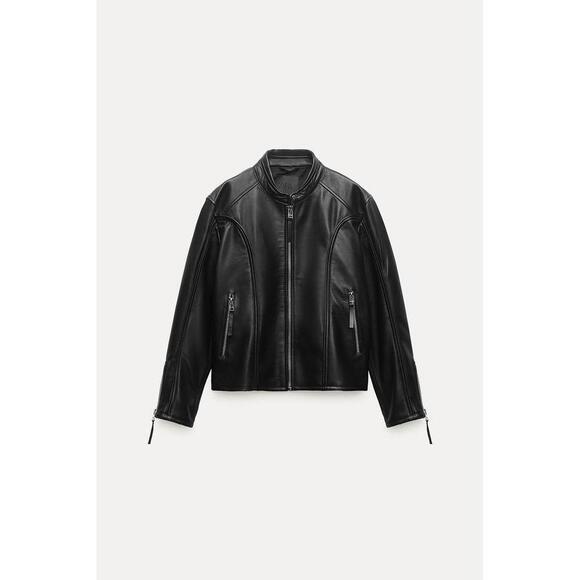 🖤 LIMITED ZW COLLECTION ZIPPERED LEATHER JACKET - Picture 2 of 9